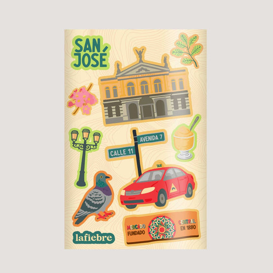 Láminas de stickers de Costa Rica La Fiebre de Viajar San José 