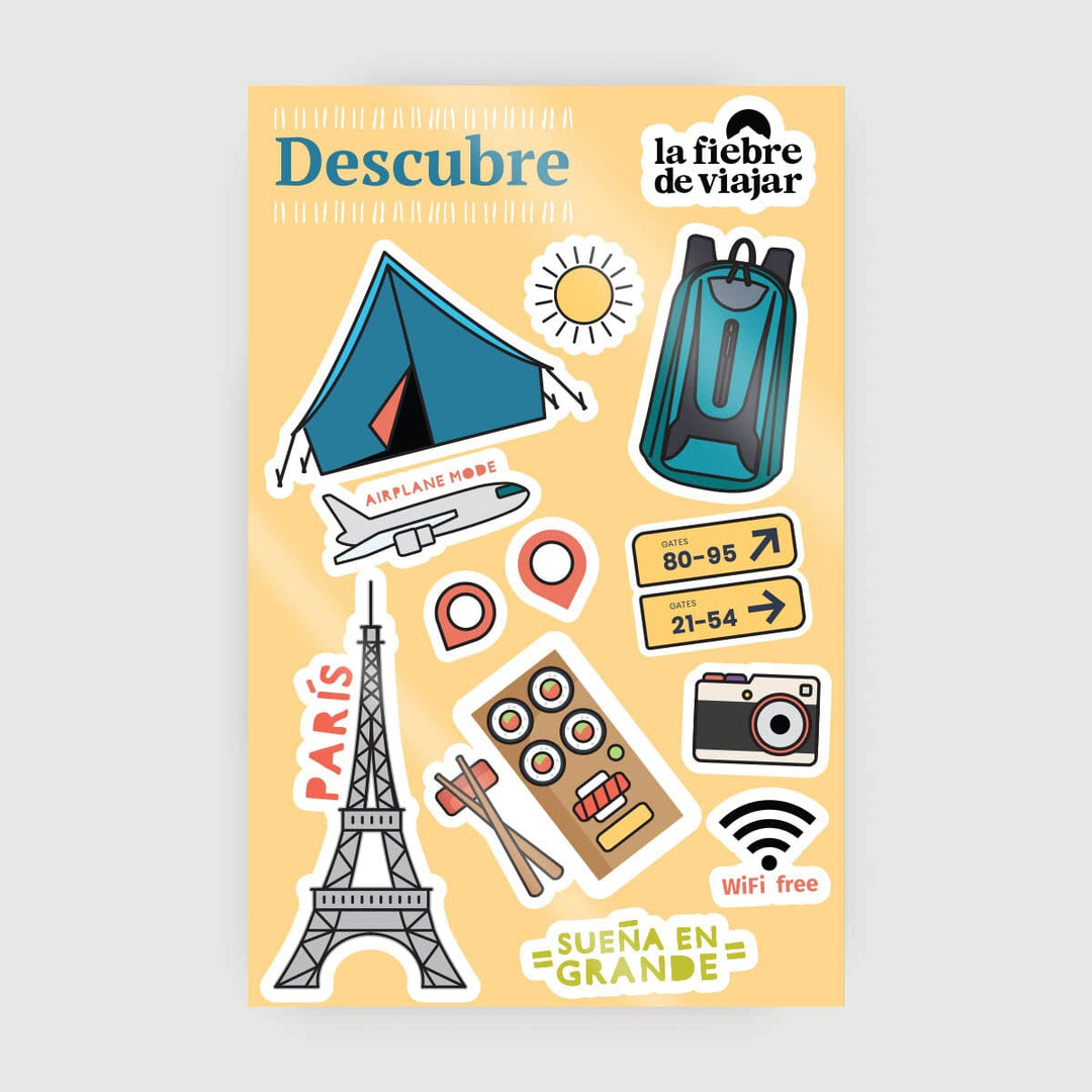 Paquete de láminas de stickers del Mundo La Fiebre de Viajar 