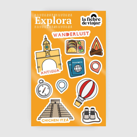 Paquete de láminas de stickers del Mundo La Fiebre de Viajar 