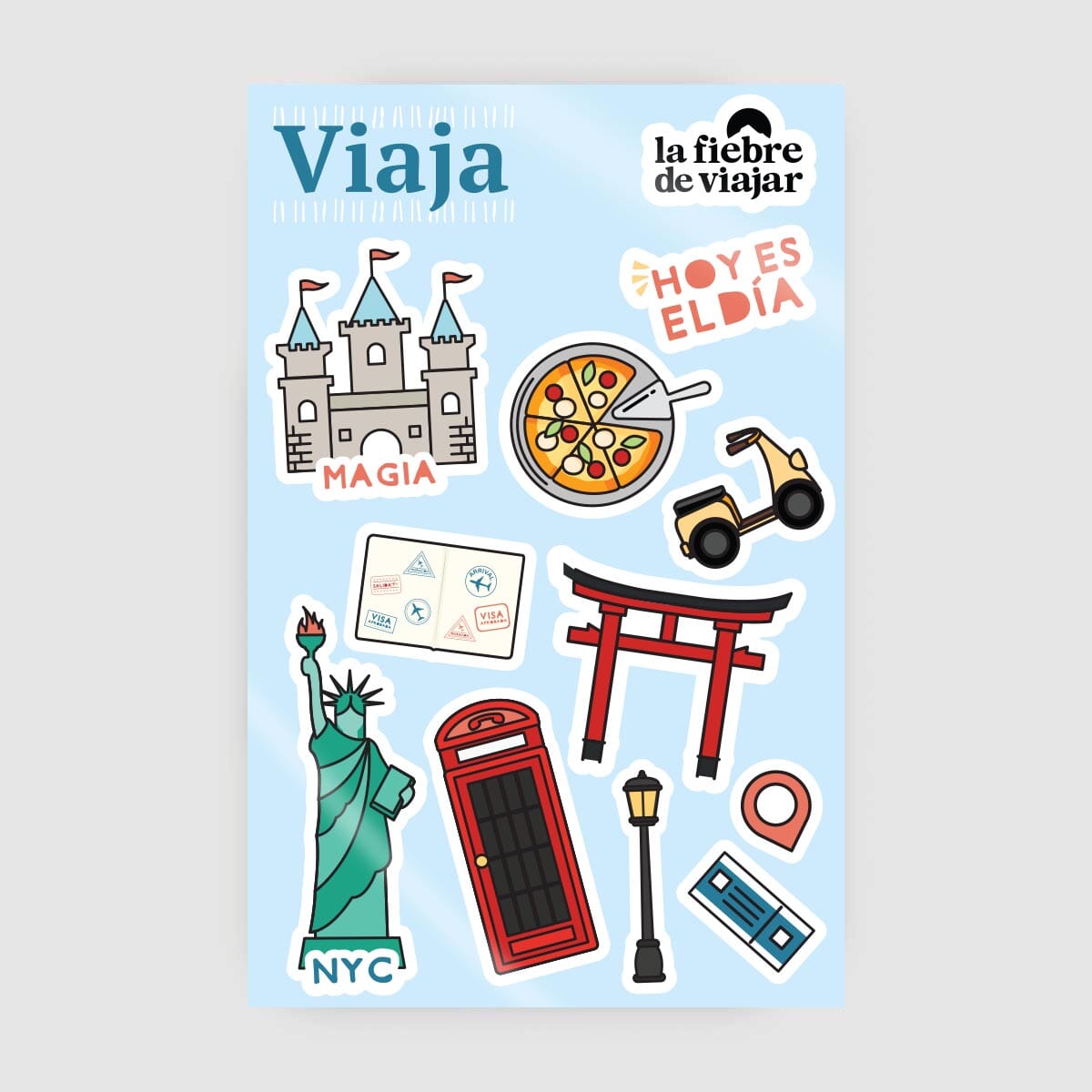 Paquete de láminas de stickers del Mundo La Fiebre de Viajar 