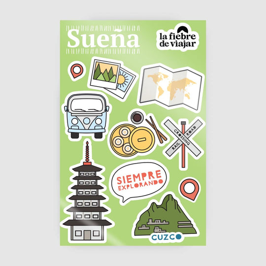 Paquete de láminas de stickers del Mundo La Fiebre de Viajar 